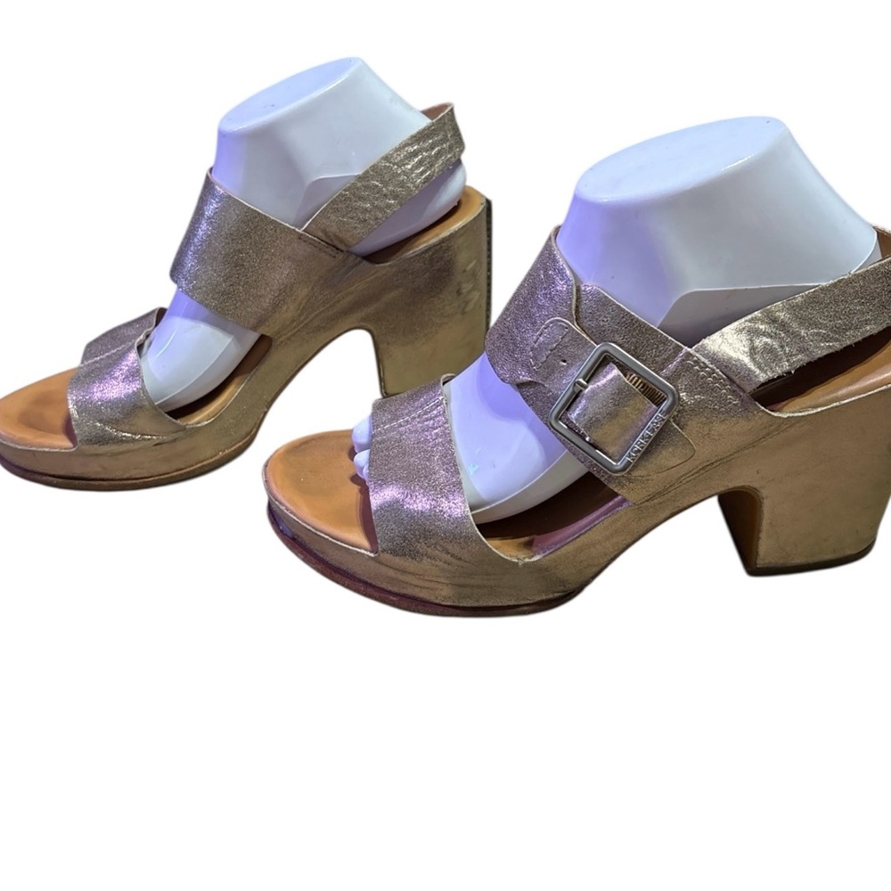 KORK-EASE Shoes Womens 11 Gold Leather San Carlos Chunky Heel Platform Sandals